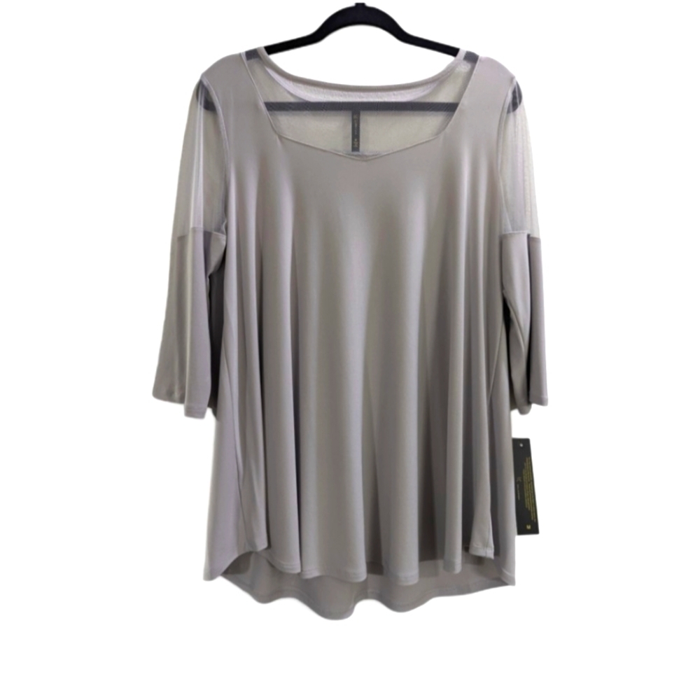 IC collection by Connie K 3/4 Sleeve A-Line Semi-Sheer Neckline & Shoulder Tunic